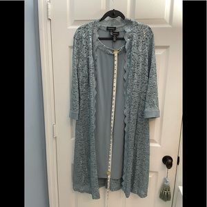 2 piece dress set size 6 dress w/ matching sheer coat silver blue color women’s
